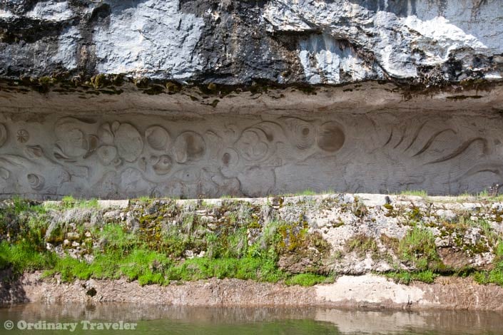Towpath carvings Saint Cirq Lapopie France