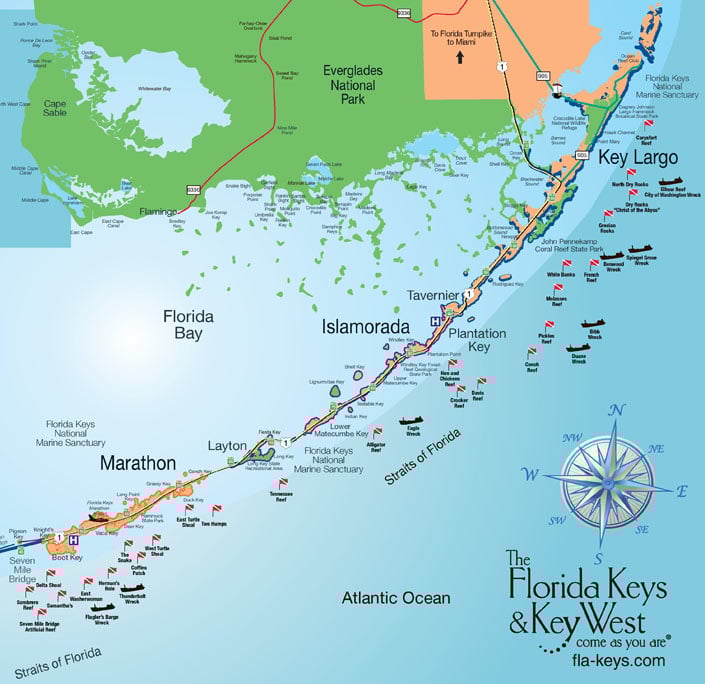 Florida Keys Trip Itinerary & Travel Guide Middle & Upper Florida Keys Map