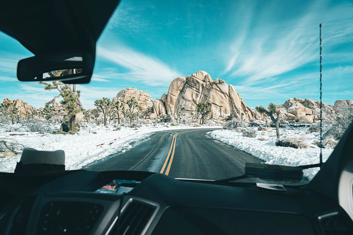 winter drive in joshua tree national park