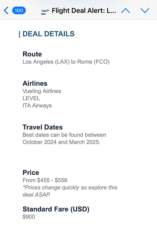 Dollar Flight Club Deal Alert San Diego to Rome