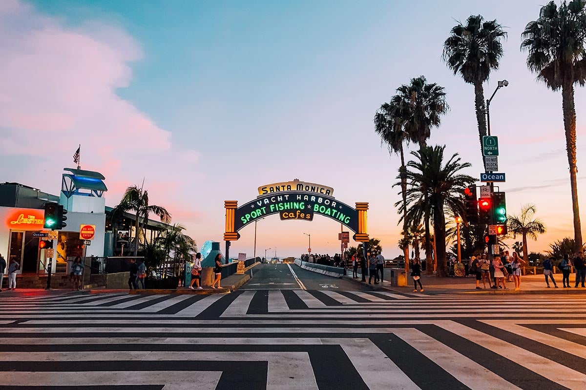 Santa Monica harbor at sunset