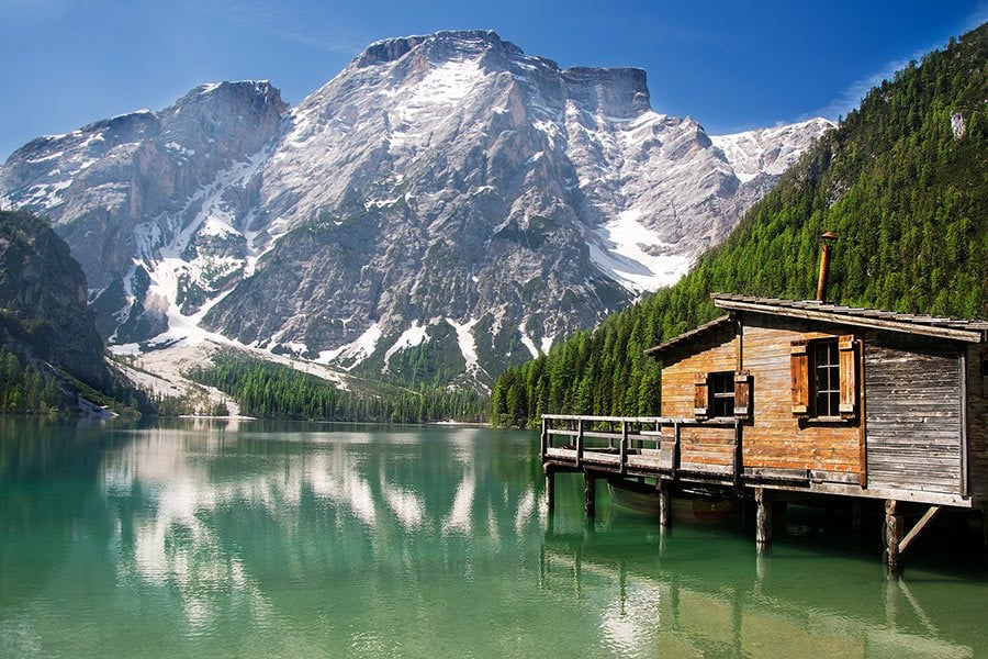 Dolomites mountains with water scene in front
