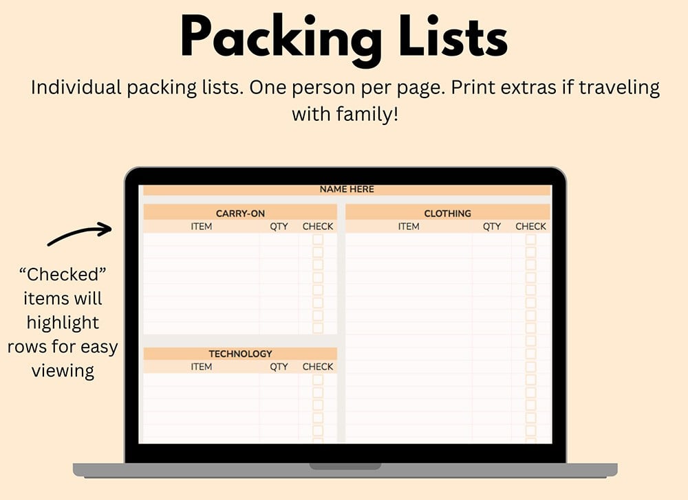 Travel Planner Packing Lists